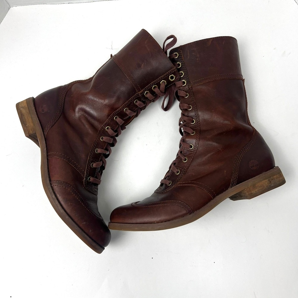Timberland Savin Hill Brown Leather Wingtip Boots Womens 7.5 Heritage Country - Picture 4 of 10